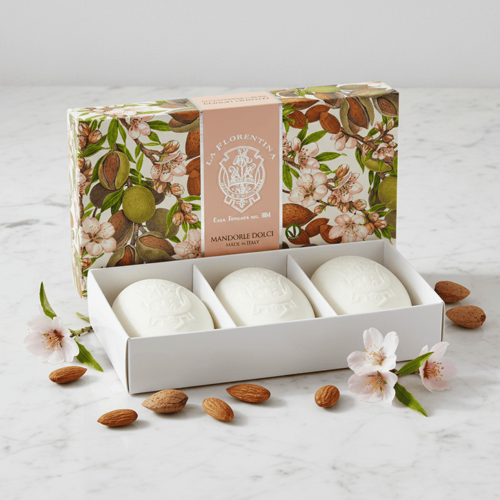 La Florentina Sweet Almond 3 Oval Soaps 150g Brand 150g 3 Bar Soaps Gift Boxed