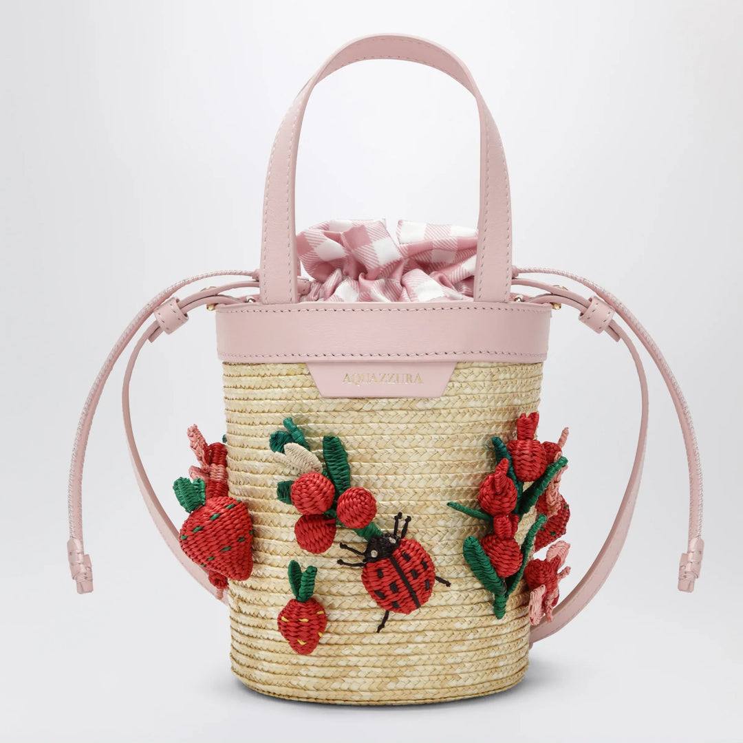 Aquazzura - Botanica mini bucket bag in raffia and leather Brand Apparel & Accessories TU