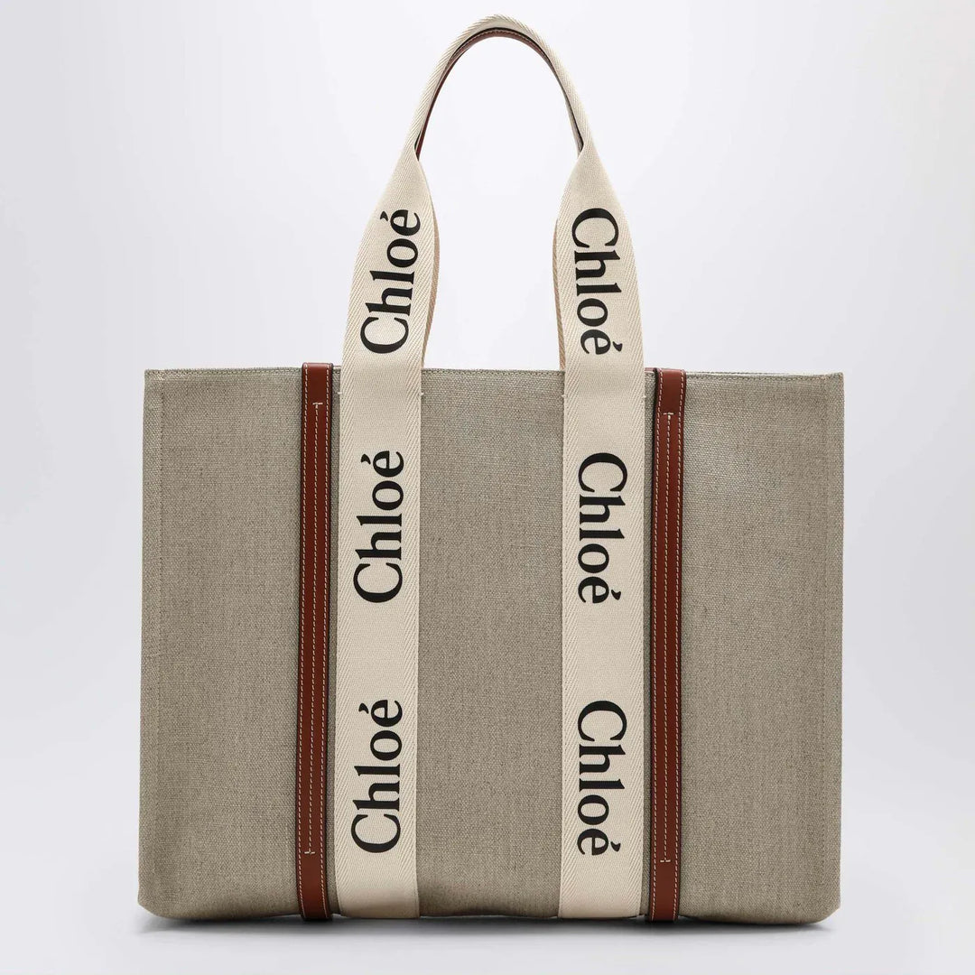 Chloé - Large Woody tote bag in beige canvas Brand Apparel &amp; Accessories TU
