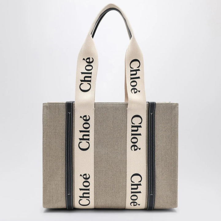 Chloé - Medium Woody tote bag in beige canvas Brand Apparel &amp; Accessories TU