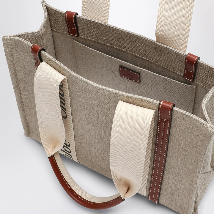 Chloé - Woody medium bag in beige canvas Brand Apparel &amp; Accessories U