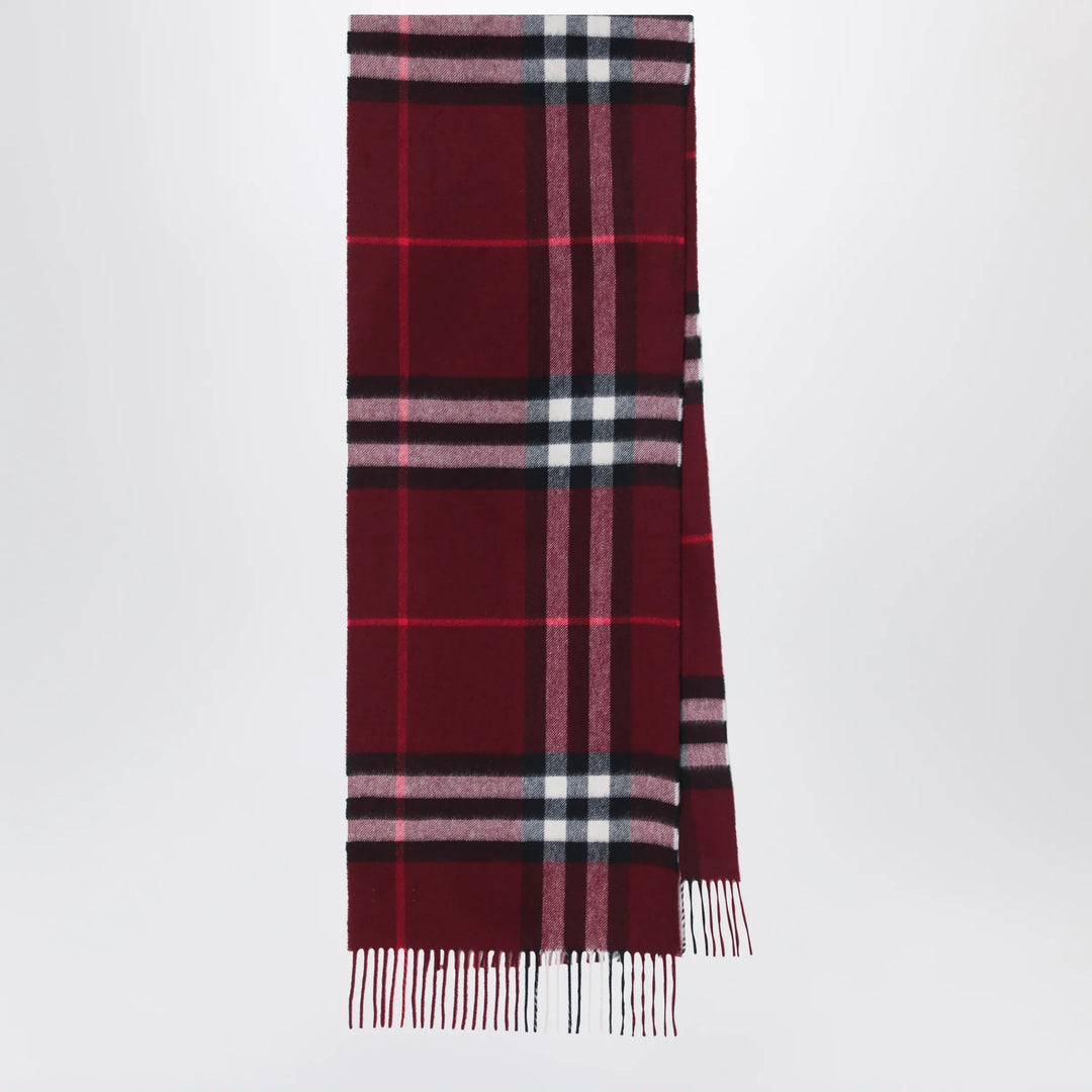 Burberry - Burgundy cashmere scarf with a checked pattern Brand Apparel &amp; Accessories > Clothing Accessories > Scarves &amp; Shawls TU