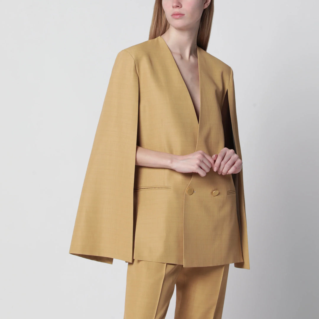 Apparel & Accessories > Clothing > Outerwear > Coats & Jackets 38  IT Alberta Ferretti - Beige ochre double-breasted silk jacket Brand