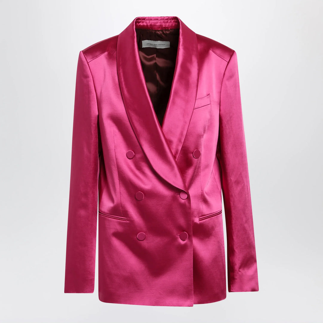 Dries Van Noten - Fuchsia double-breasted satin jacket Brand Apparel & Accessories > Clothing > Outerwear > Coats & Jackets 36  FR