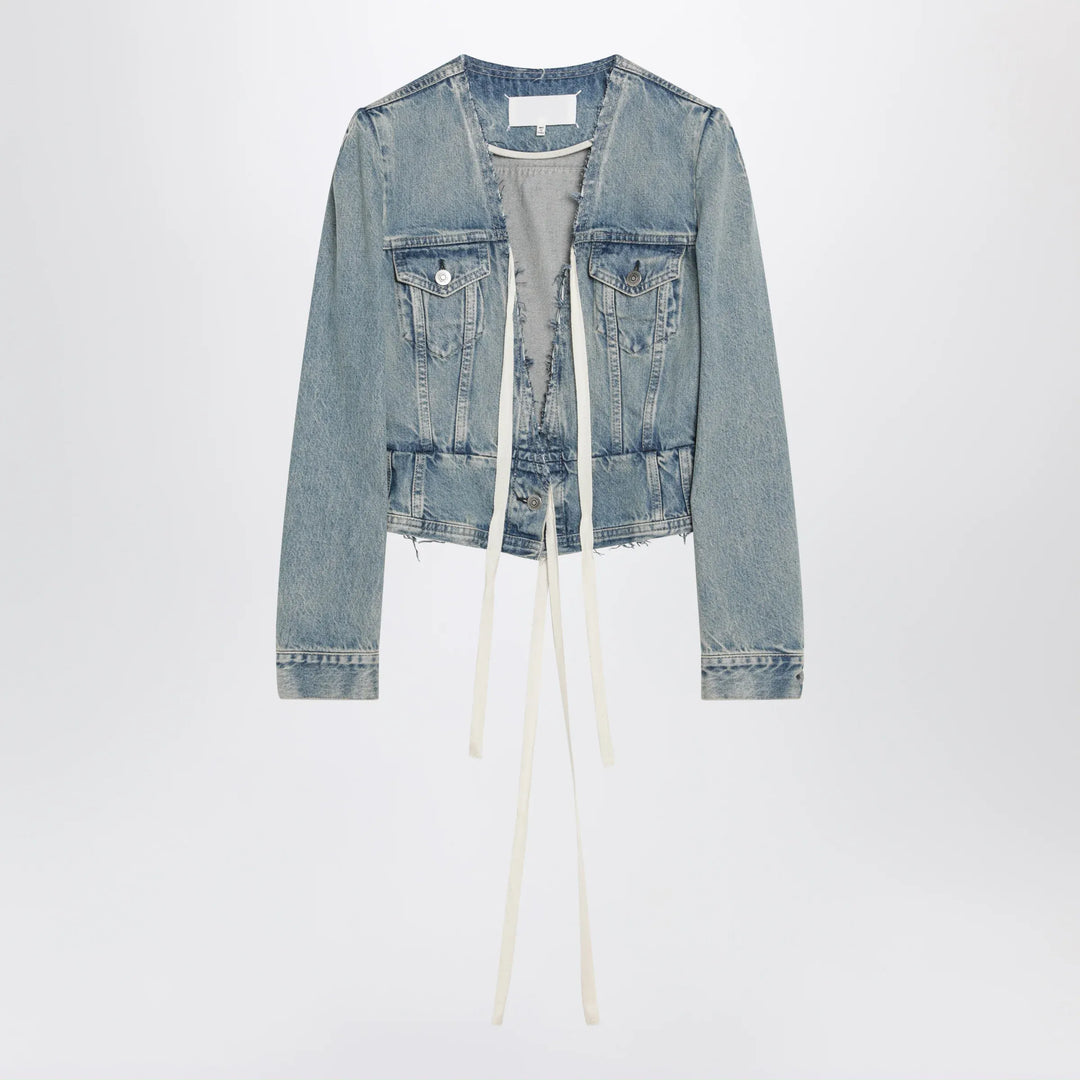 Maison Margiela - Light blue cotton denim jacket with V-neck Brand Apparel &amp; Accessories > Clothing > Outerwear > Coats &amp; Jackets 42  IT