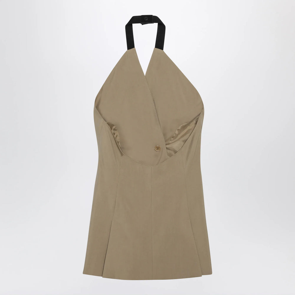 Max Mara - Sleeveless jacket in sand-colored wool and silk poplin Brand Apparel & Accessories > Clothing > Outerwear > Coats & Jackets