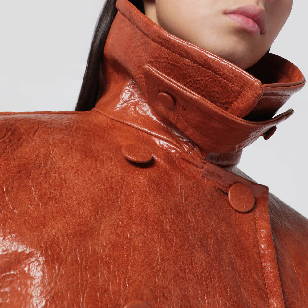 THE ANDAMANE - Tan leather-effect belted jacket Brand Apparel & Accessories > Clothing > Outerwear > Coats & Jackets 40  IT