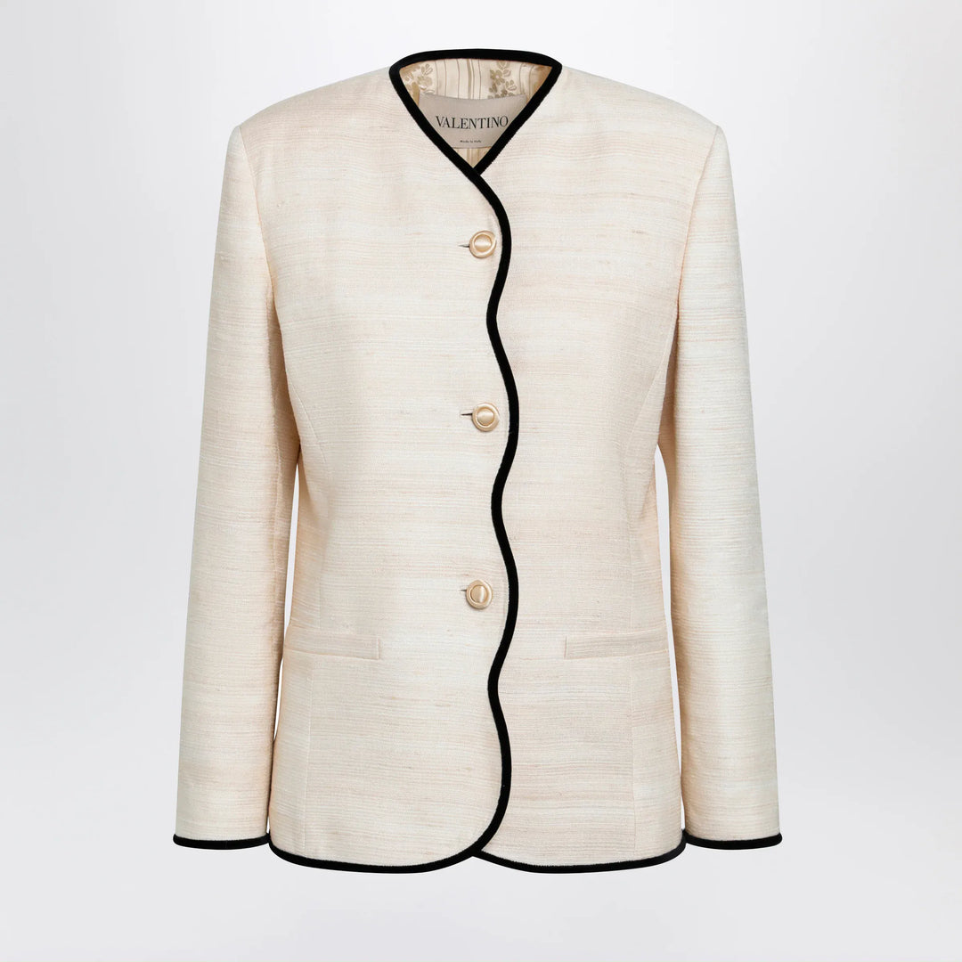 Valentino - Milk-honey coloured silk and linen jacket Brand Apparel &amp; Accessories > Clothing > Outerwear > Coats &amp; Jackets