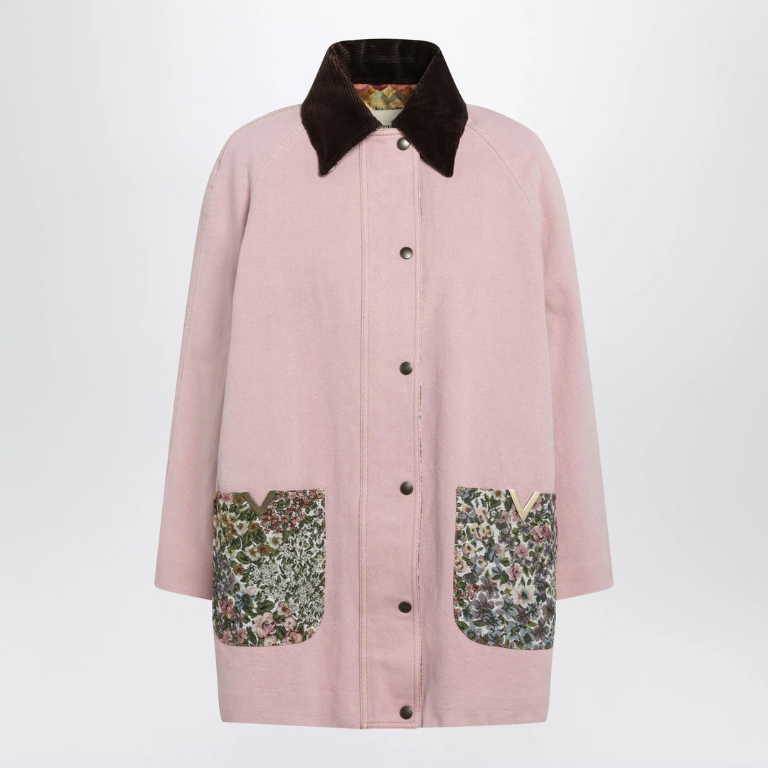 Valentino - Pink denim caban jacket Brand Apparel &amp; Accessories > Clothing > Outerwear > Coats &amp; Jackets 40  IT
