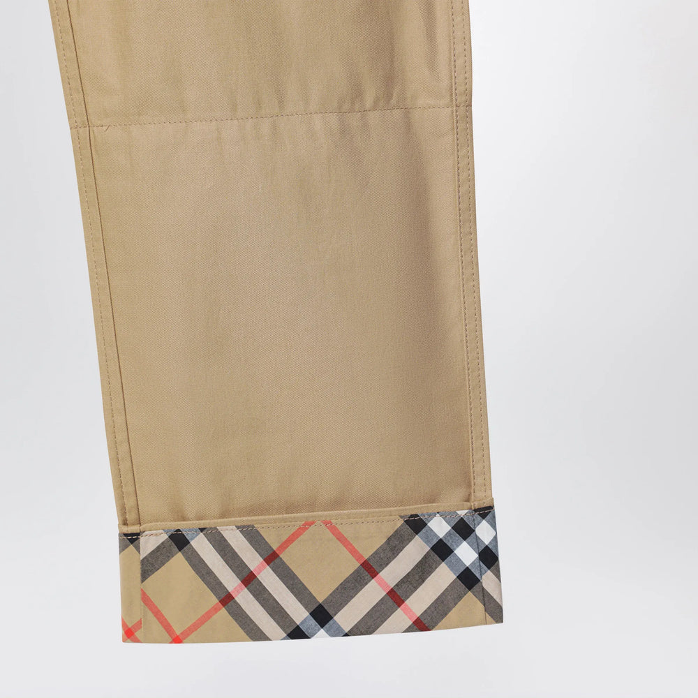 Burberry - Beige cuffed trousers with Check motif Brand Apparel & Accessories > Clothing > Pants