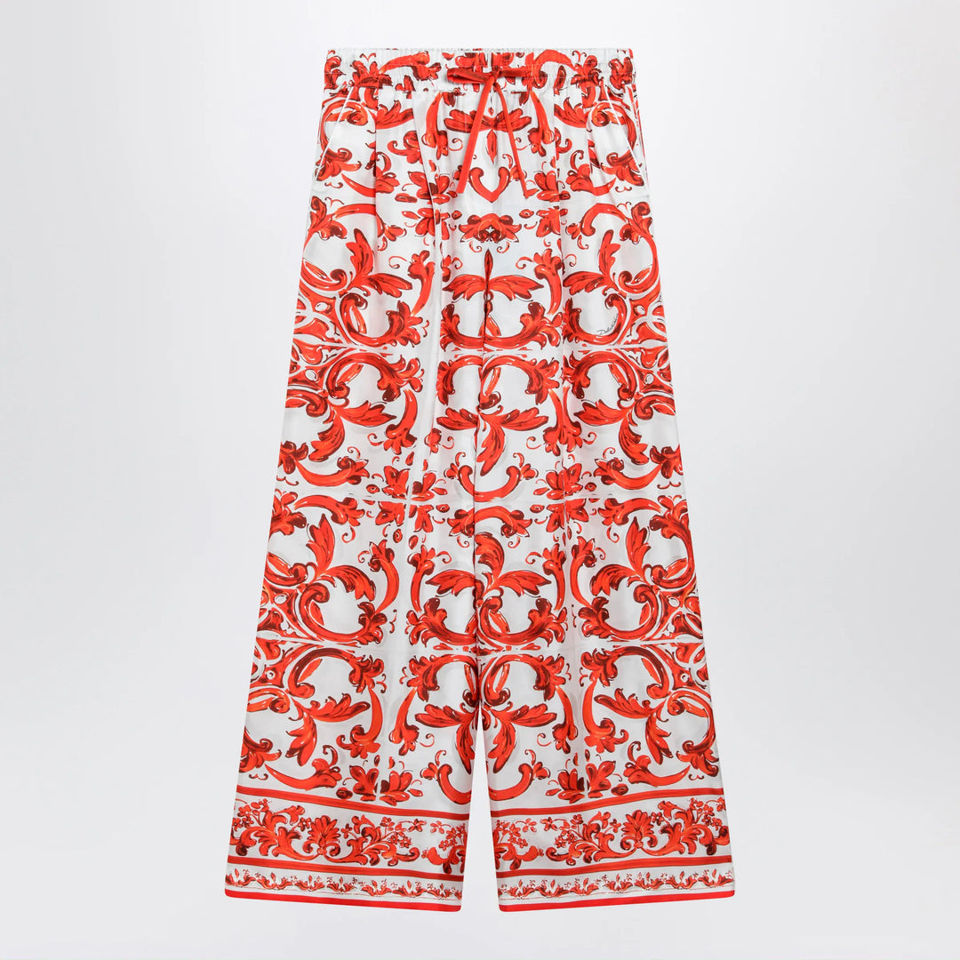 Dolce&amp;Gabbana - Wide-leg maiolica-print silk pants in orange Brand Apparel &amp; Accessories > Clothing > Pants