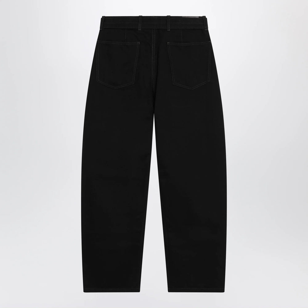 LEMAIRE - Black cotton trousers with belt Brand Apparel & Accessories > Clothing > Pants