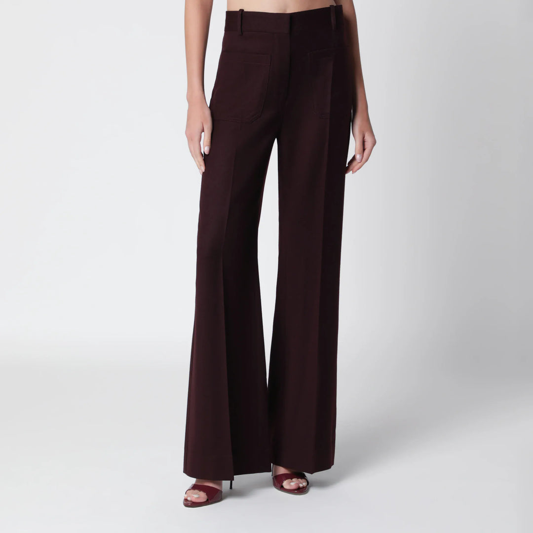 Victoria Beckham - Dark Acai purple virgin wool flannel trousers Brand Apparel &amp; Accessories > Clothing > Pants 6 UK