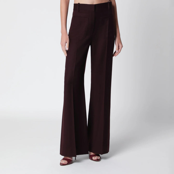Victoria Beckham - Dark Acai purple virgin wool flannel trousers Brand Apparel &amp; Accessories > Clothing > Pants 6 UK
