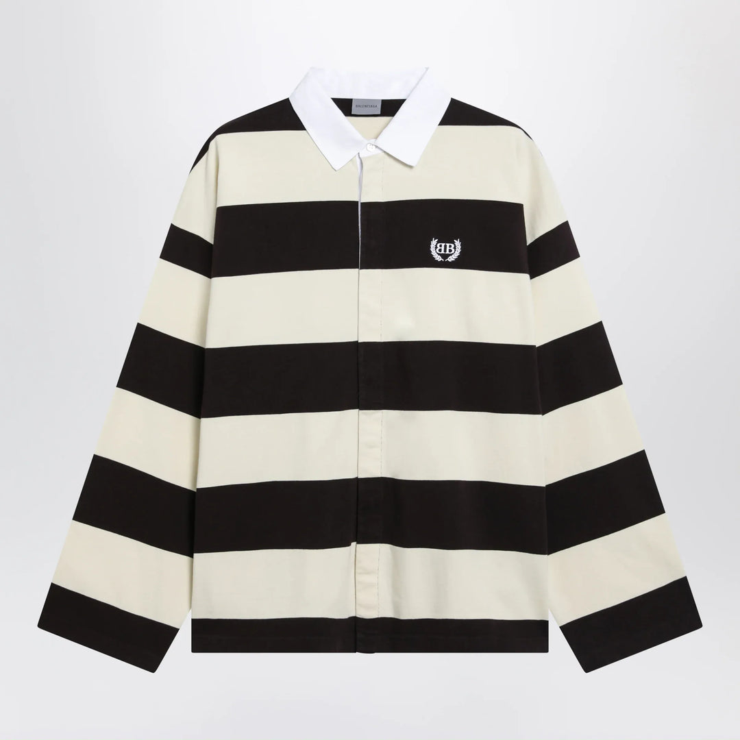 Balenciaga - Striped jersey polo shirt in cotton, brown Brand Apparel &amp; Accessories > Clothing > Shirts &amp; Tops S