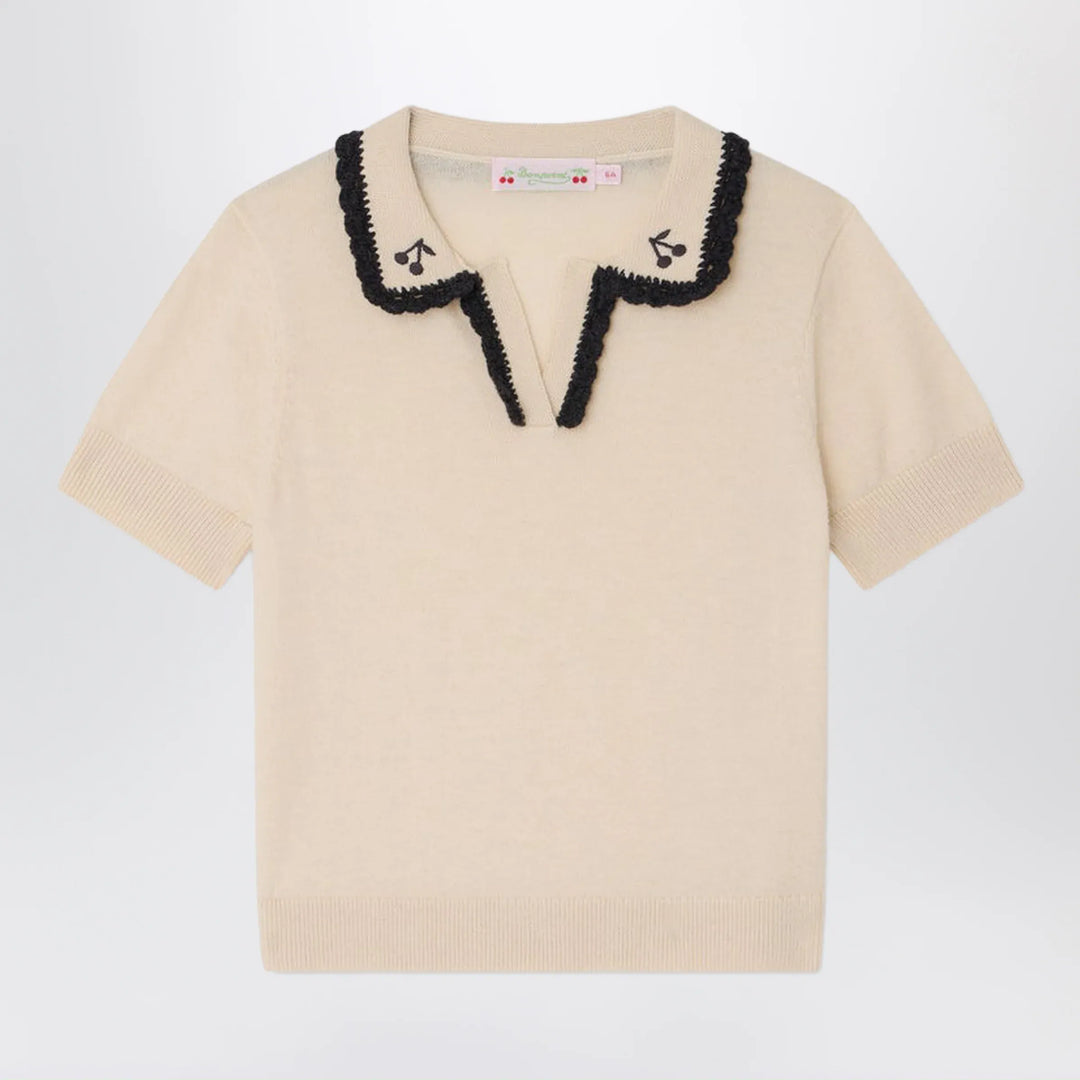 Bonpoint - Lisette écru wool and cotton blend sweater Brand Apparel &amp; Accessories > Clothing > Shirts &amp; Tops 6Y