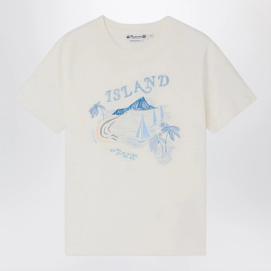 Bonpoint - Thibald white T-shirt with island print Brand Apparel &amp; Accessories > Clothing > Shirts &amp; Tops