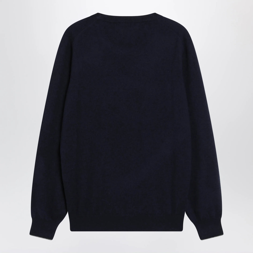 Brunello Cucinelli - Navy blue cashmere crewneck sweater with contrast trim Brand Apparel &amp; Accessories > Clothing > Shirts &amp; Tops