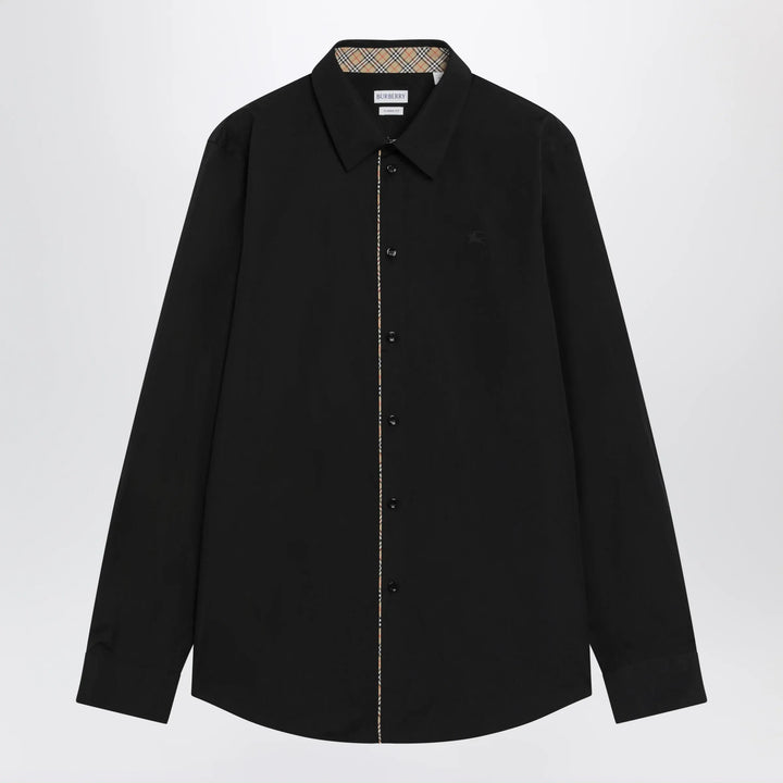 Burberry - Classic-fit cotton poplin shirt with Check trim, black Brand Apparel &amp; Accessories > Clothing > Shirts &amp; Tops