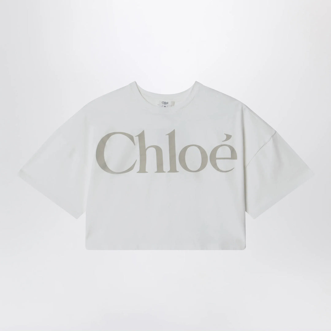 Chloé - White cropped T-shirt with logo print Brand Apparel &amp; Accessories > Clothing > Shirts &amp; Tops 8