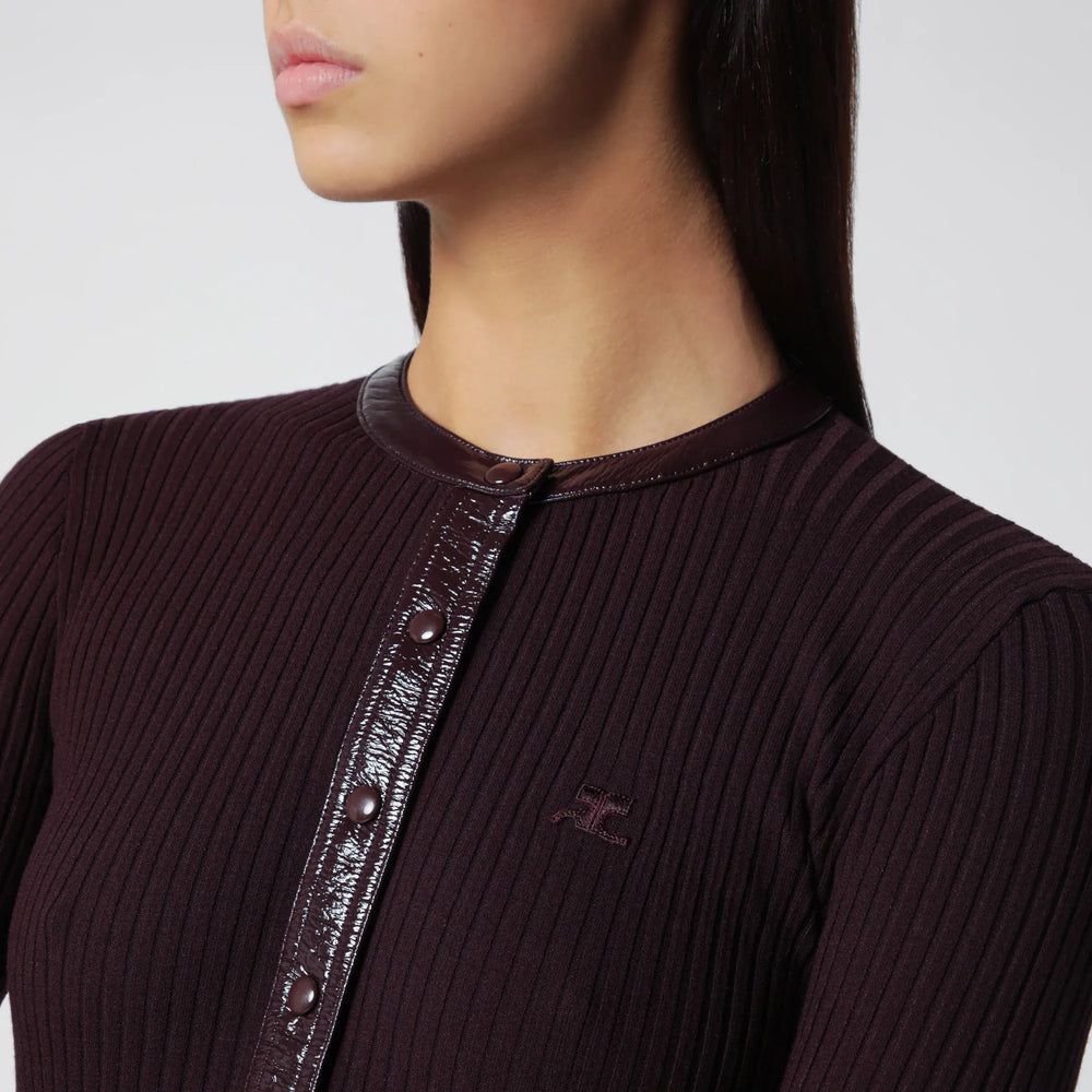 Courrèges - Ribbed knit cardigan with vinyl trim in burgundy Brand Apparel & Accessories > Clothing > Shirts & Tops