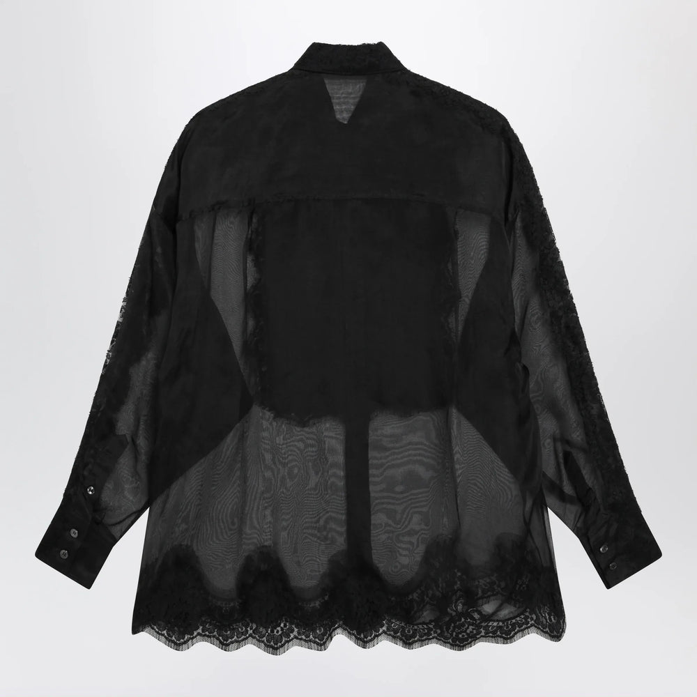 Dolce&Gabbana - Organza tuxedo shirt with lace inserts in black Brand Apparel & Accessories > Clothing > Shirts & Tops 40  IT