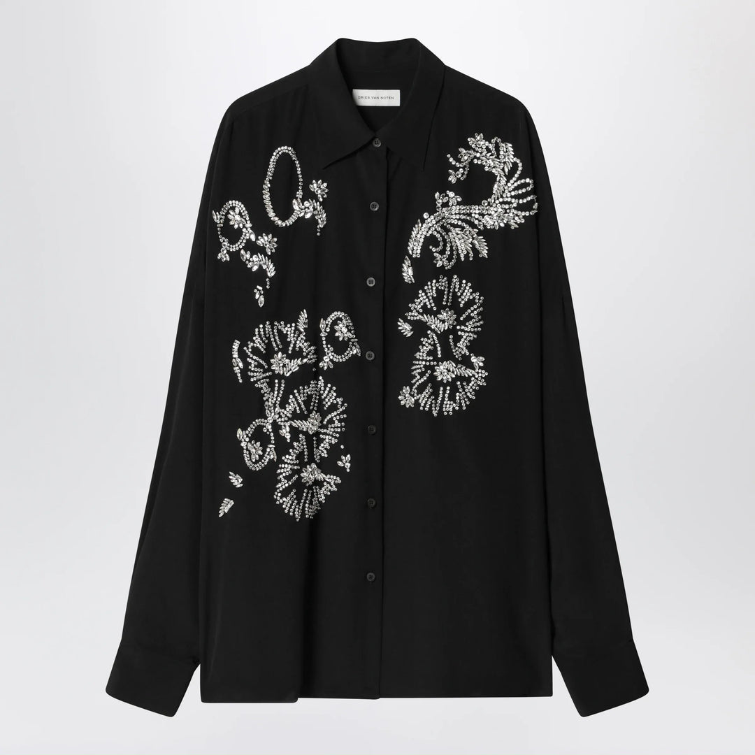 Dries Van Noten - Black shirt with sequin embroidery Brand Apparel & Accessories > Clothing > Shirts & Tops S