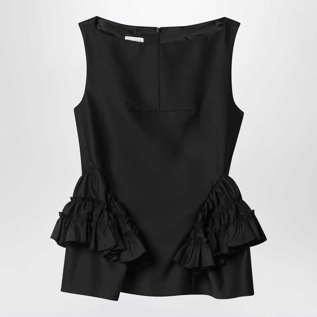 Dries Van Noten - Black wool and silk ruffled top Brand Apparel & Accessories > Clothing > Shirts & Tops 38  FR