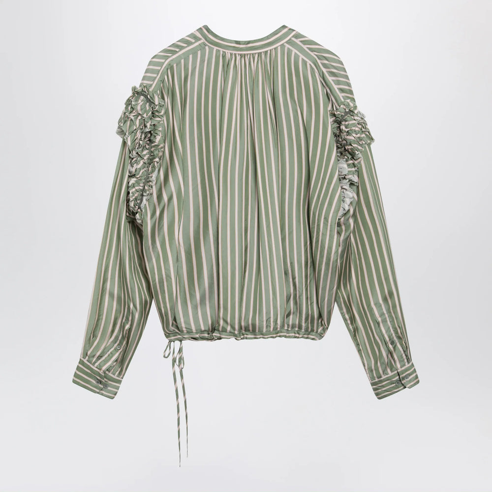 Dries Van Noten - Green striped wrap shirt in cupro Brand Apparel & Accessories > Clothing > Shirts & Tops