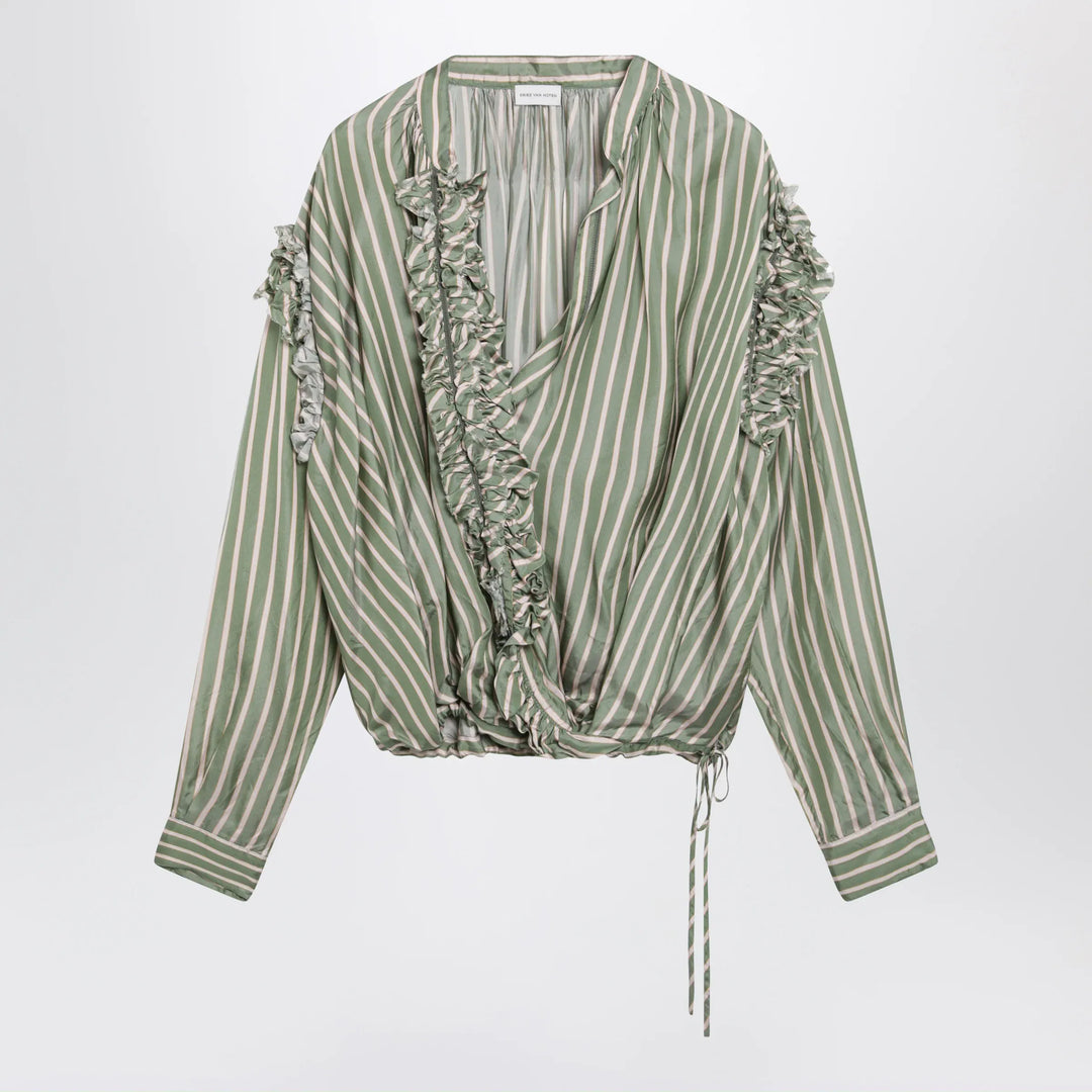 Dries Van Noten - Green striped wrap shirt in cupro Brand Apparel & Accessories > Clothing > Shirts & Tops 36  FR