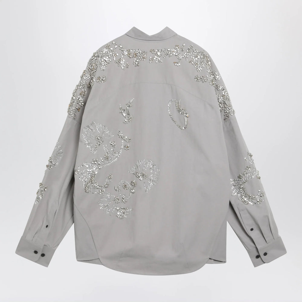 Dries Van Noten - Grey shirt with sequin embroidery Brand Apparel & Accessories > Clothing > Shirts & Tops XS