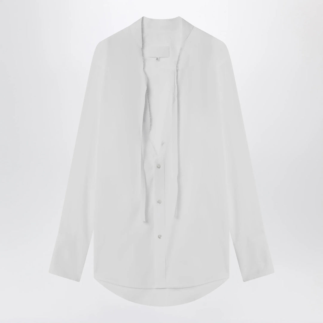 Maison Margiela - Deep V-neck cotton poplin shirt in white Brand Apparel &amp; Accessories > Clothing > Shirts &amp; Tops 40  IT