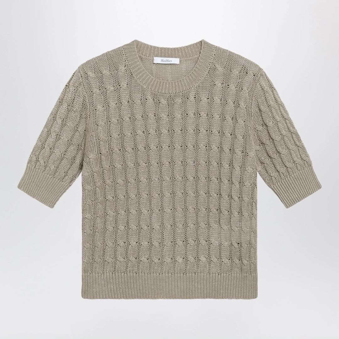 Max Mara - Cable-knit linen crewneck sweater in brown Brand Apparel & Accessories > Clothing > Shirts & Tops M