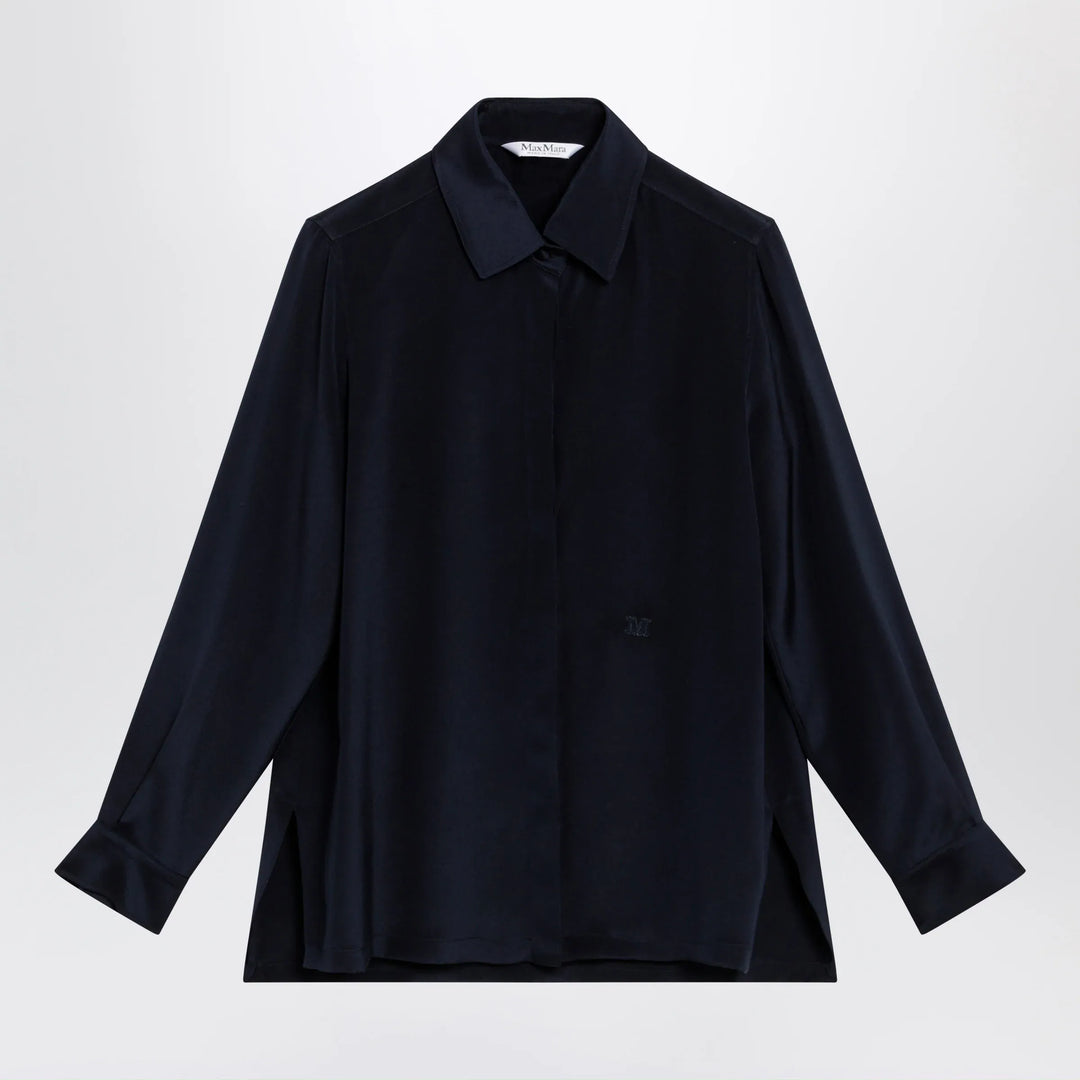 Max Mara - Navy blue silk shirt Brand Apparel &amp; Accessories > Clothing > Shirts &amp; Tops