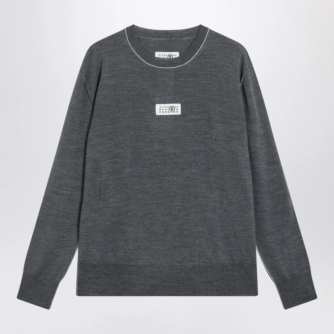 MM6 Maison Margiela - Grey wool sweater with Numeric logo Brand Apparel & Accessories > Clothing > Shirts & Tops M