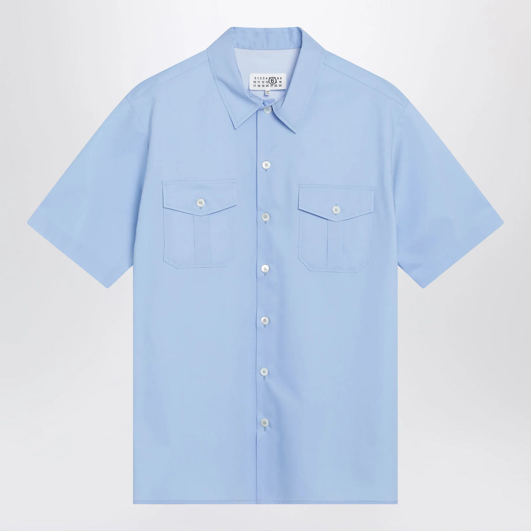 MM6 Maison Margiela - Short-sleeve poplin shirt with reinforcements, light blue Brand Apparel &amp; Accessories > Clothing > Shirts &amp; Tops 46 IT