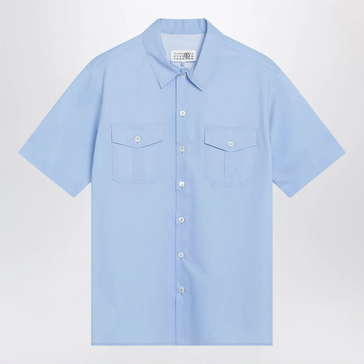 MM6 Maison Margiela - Short-sleeve poplin shirt with reinforcements, light blue Brand Apparel &amp; Accessories > Clothing > Shirts &amp; Tops 46 IT