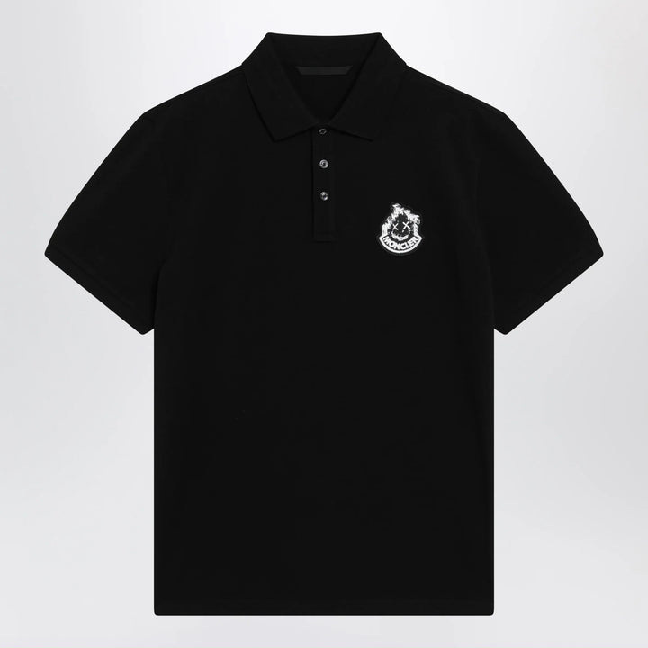Moncler - Black cotton piqué polo shirt with logo Brand Apparel &amp; Accessories > Clothing > Shirts &amp; Tops S
