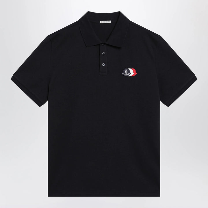 Moncler - Blue cotton polo shirt with triple crest logo patch Brand Apparel &amp; Accessories > Clothing > Shirts &amp; Tops S