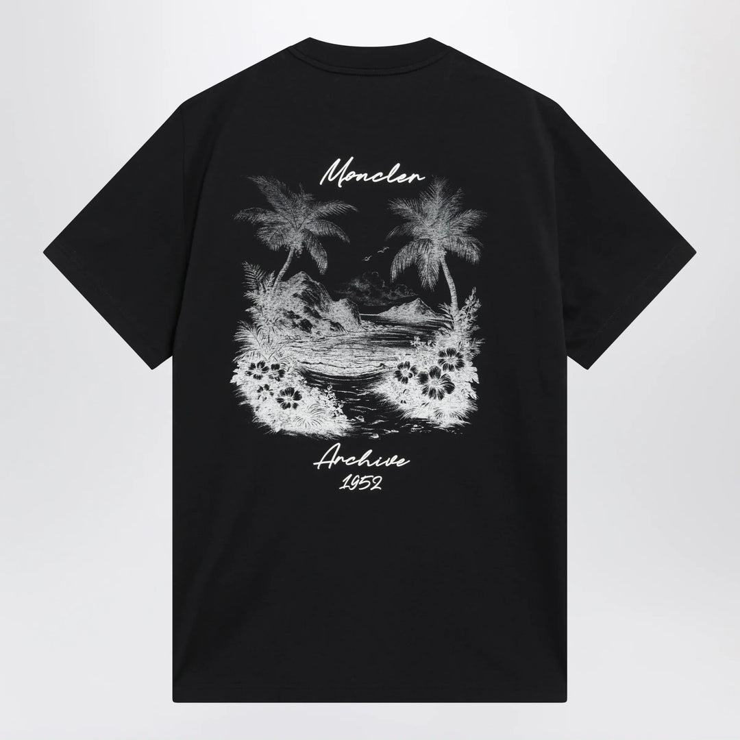 Moncler - Navy blue T-shirt with logo print Brand Apparel &amp; Accessories > Clothing > Shirts &amp; Tops