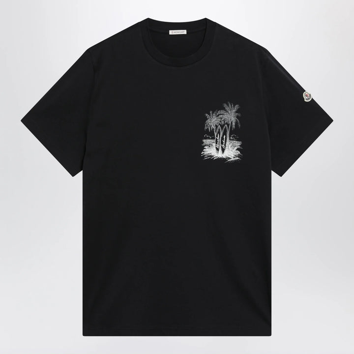 Moncler - Navy blue T-shirt with logo print Brand Apparel &amp; Accessories > Clothing > Shirts &amp; Tops S