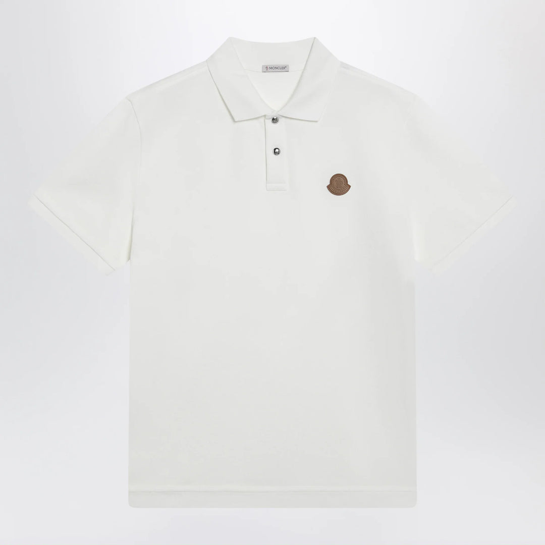 Moncler - White cotton piqué polo shirt with logo patch Brand Apparel & Accessories > Clothing > Shirts & Tops M