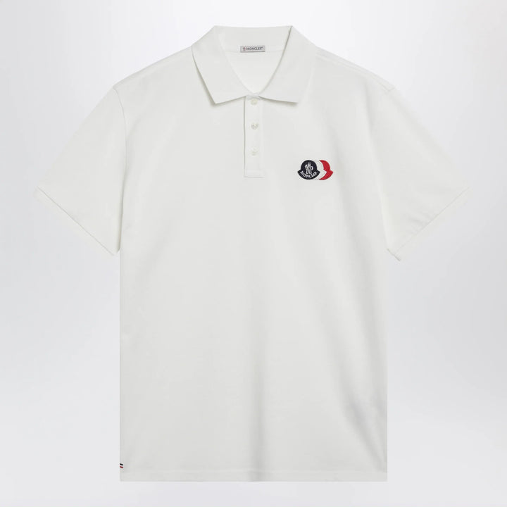 Moncler - White cotton polo shirt with triple crest logo patch Brand Apparel &amp; Accessories > Clothing > Shirts &amp; Tops S