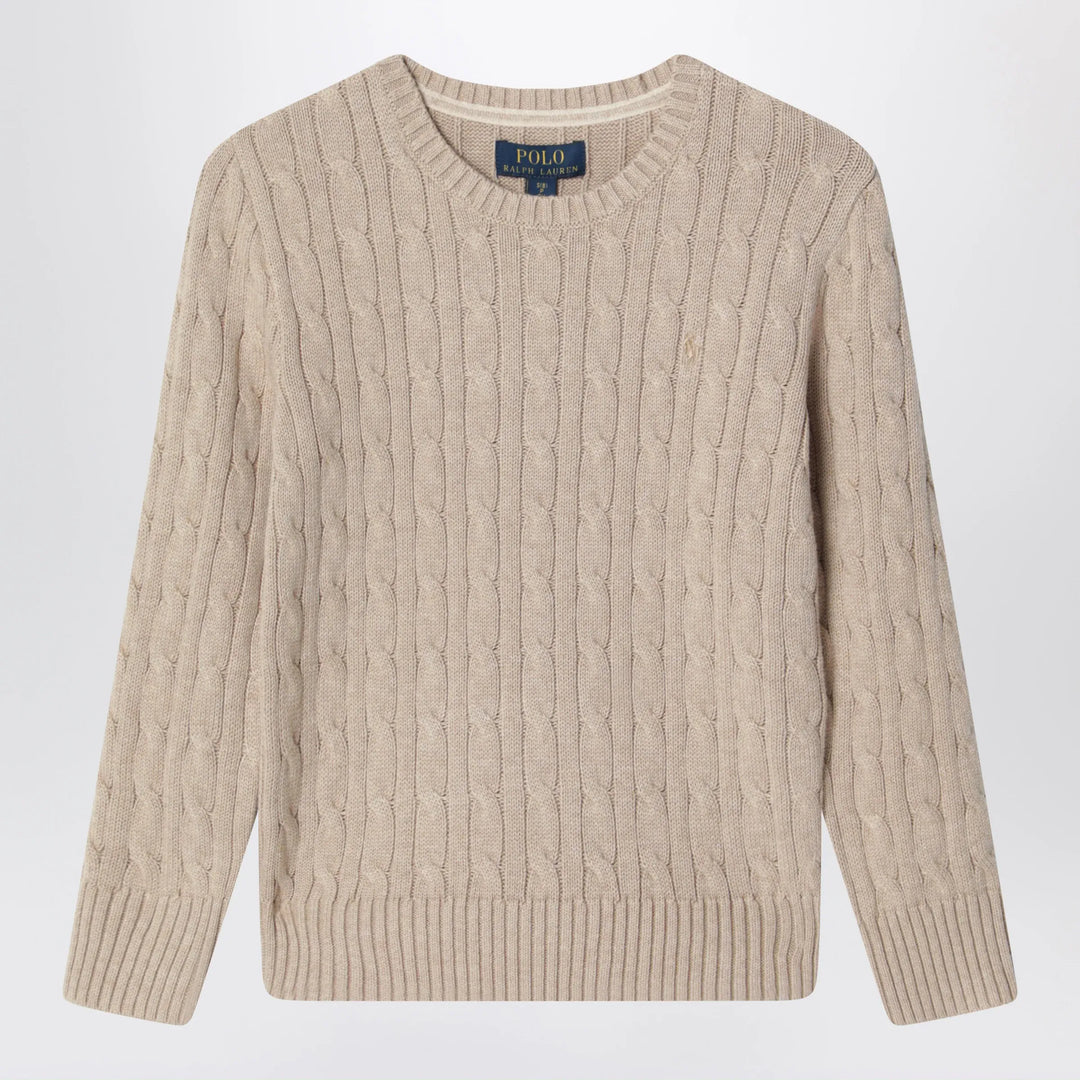Polo Ralph Lauren - Cable-knit cotton crewneck sweater in tan heather Brand Apparel &amp; Accessories > Clothing > Shirts &amp; Tops M