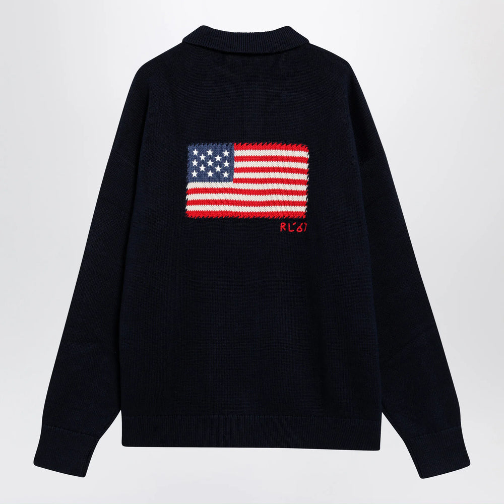 Polo Ralph Lauren - Navy blue polo sweater with flag motif Brand Apparel & Accessories > Clothing > Shirts & Tops