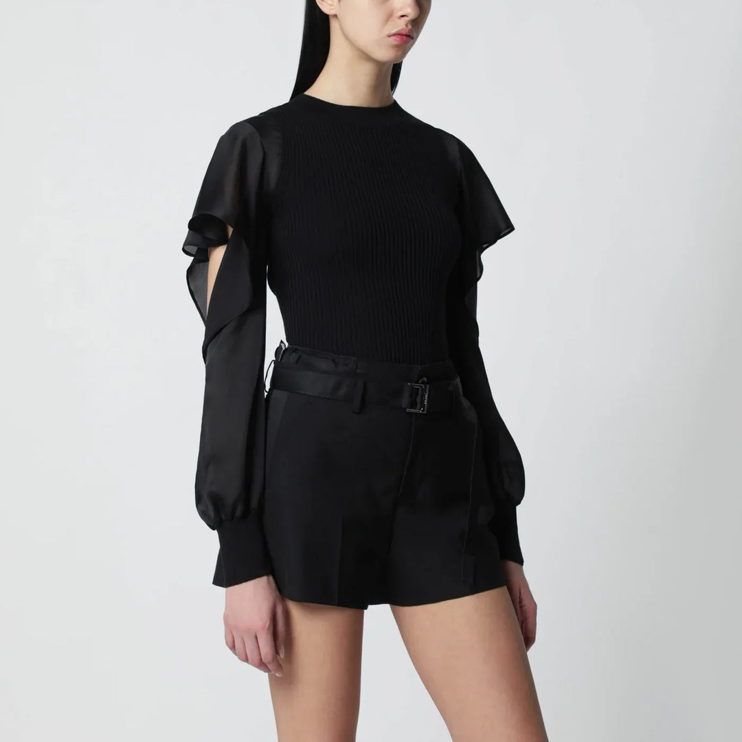 Sacai - Black knit top with semi-sheer sleeves Brand Apparel &amp; Accessories > Clothing > Shirts &amp; Tops 1