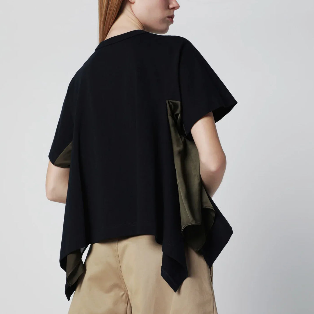 Sacai - Navy/khaki draped-hem T-shirt Brand Apparel &amp; Accessories > Clothing > Shirts &amp; Tops 1