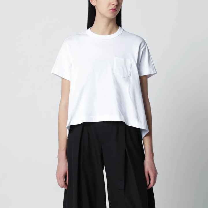 Sacai - White cropped cotton T-shirt Brand Apparel &amp; Accessories > Clothing > Shirts &amp; Tops 1
