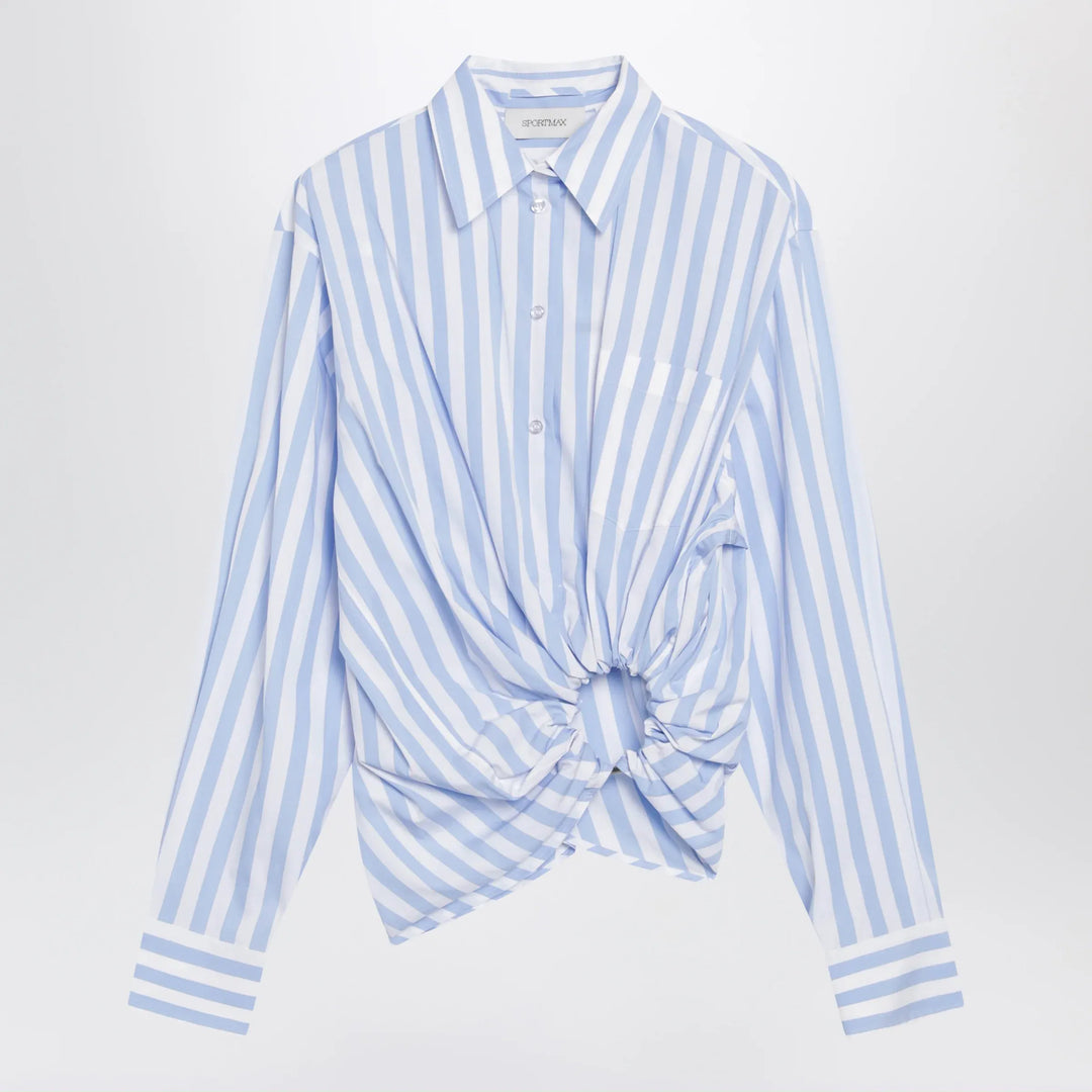 Sportmax - Striped cotton poplin shirt in light blue Brand Apparel & Accessories > Clothing > Shirts & Tops 38  IT