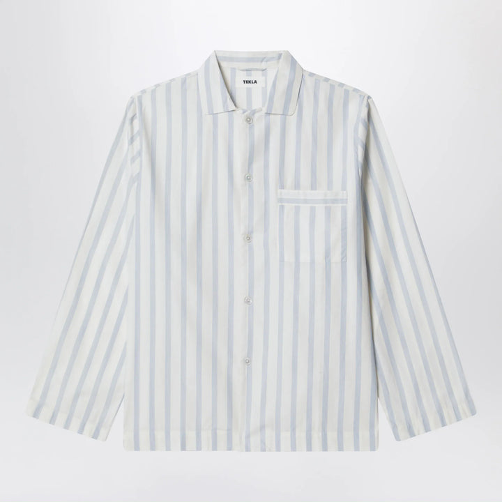 Tekla - White pajama shirt with light blue stripes Brand Apparel &amp; Accessories > Clothing > Shirts &amp; Tops S